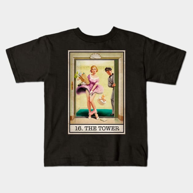 Tarot - The Tower Kids T-Shirt by Gwraggedann